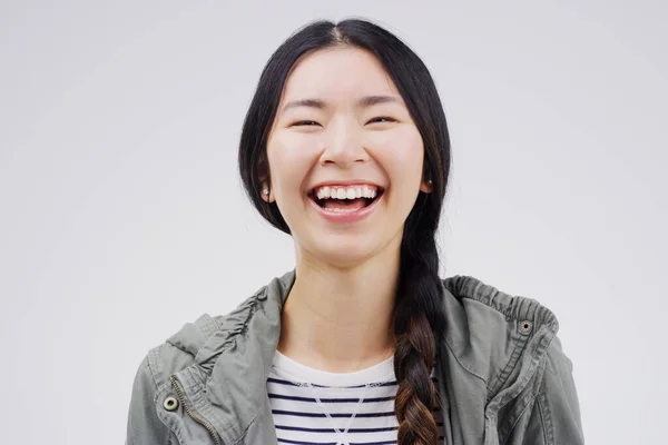 Είναι Ξεκαρδιστικό Γυναικεία Νεολαία Γέλιο Και Πρόσωπο Την Ευτυχία Στούντιο — Φωτογραφία Αρχείου