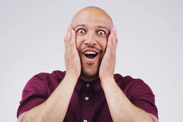 Shock Sorpresa Retrato Hombre Estudio Con Expresión Facial Excitada Guau — Foto de Stock