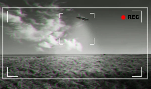 Ufo Uzaylı Görüntü Bulucu Bir Kamera Ekranında Gökyüzünde Bir Uçan — Stok fotoğraf