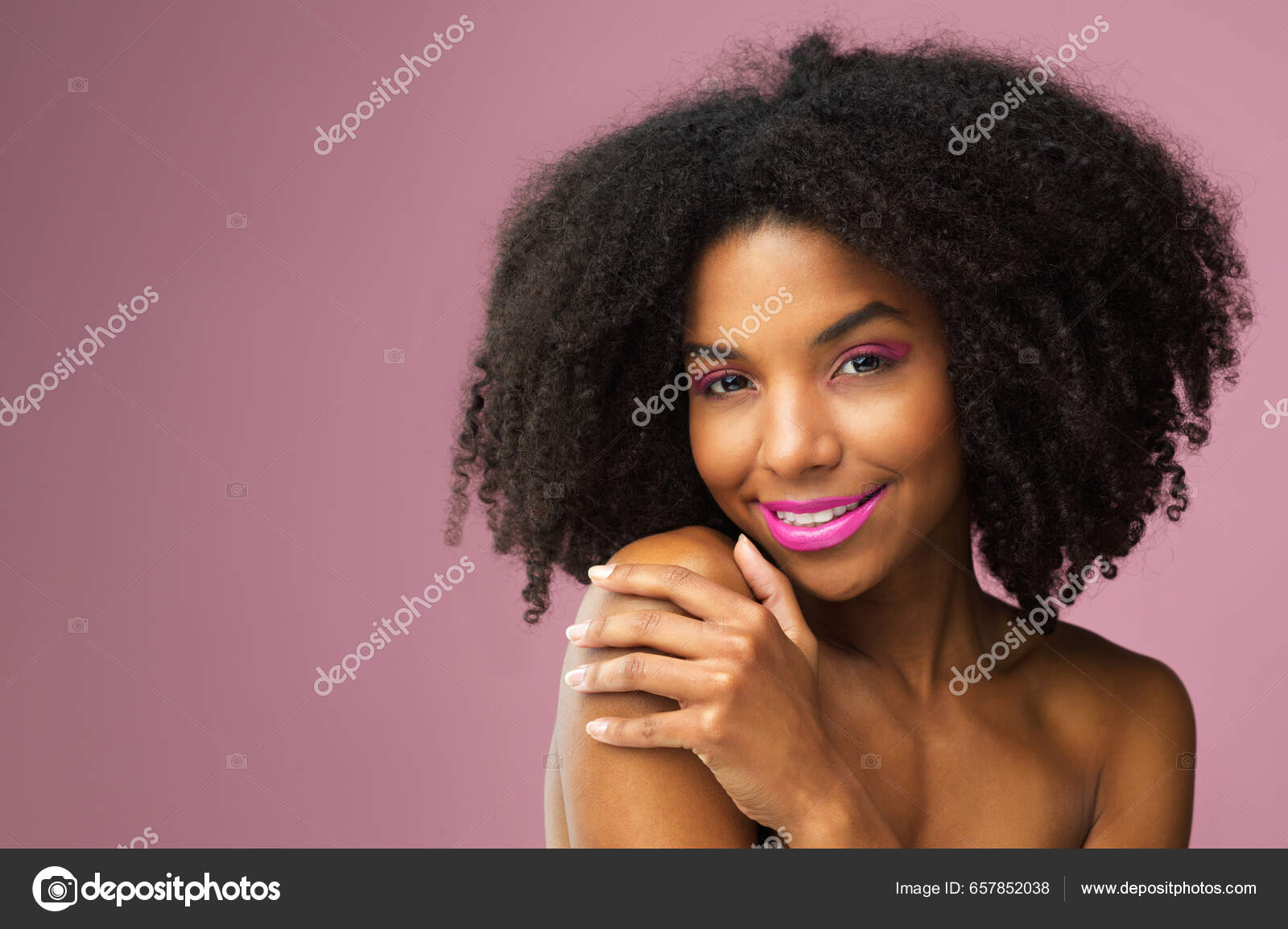 Hair Care Face Smile Black Woman Makeup Studio Isolated Pink Stock Photo by  ©PeopleImages.com 657852038