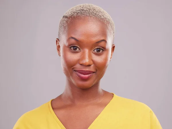 Face Portrait Smile Black Woman Makeup Isolated White Background Studio — Stock Photo, Image