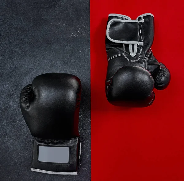 Knock Out High Angle Shot Pair Boxing Gloves Placed Together — Stock Photo, Image