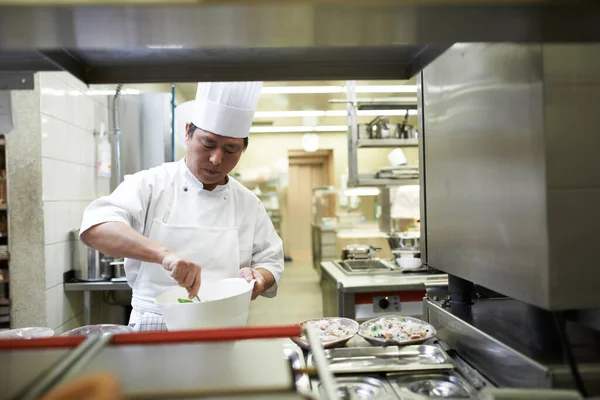 Fazendo Uma Obra Prima Gastronômica Chefs Preparando Serviço Refeição Uma — Fotografia de Stock