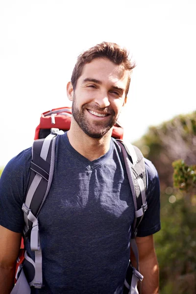 Hiking Travel Portrait Man Mountain Fitness Adventure Journey Backpack Summer — Stock Photo, Image