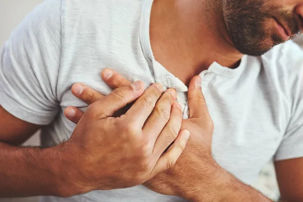 Ataque Cardíaco Doença Cardiovascular Homem Com Dor Peito Doença Inflamação — Fotografia de Stock
