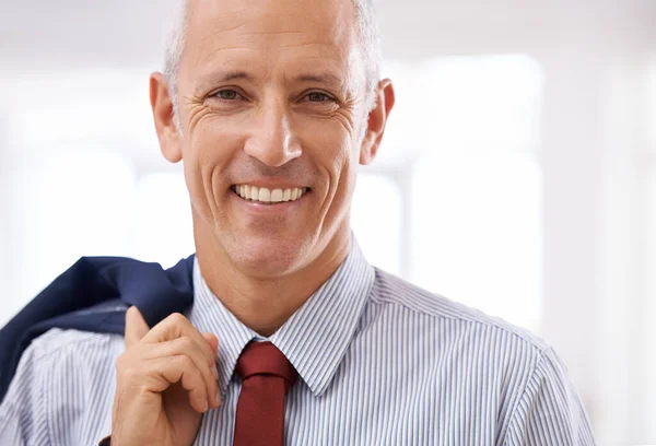 All Hard Work Can Finally Relax Portrait Mature Businessman Holding — Stock Photo, Image