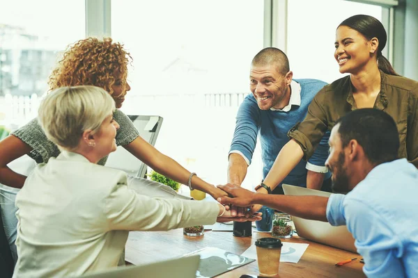 Weve Got Group Businesspeople Joining Hands Together Unity — Stock Photo, Image