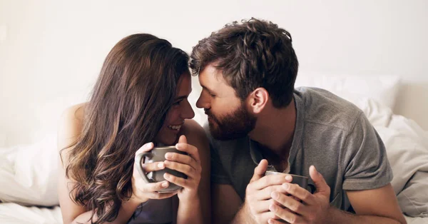 Détendez Vous Café Amour Avec Couple Dans Chambre Pour Matin — Photo