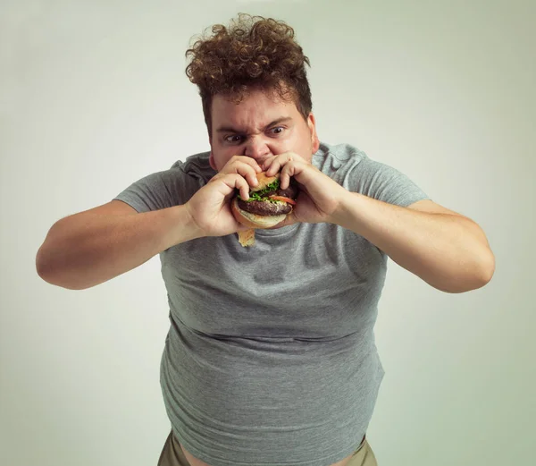 Nothing Beats Good Burger Studio Shot Overweight Man Biting Burger — Stock Photo, Image