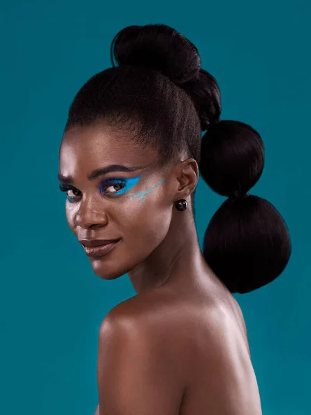 Porträt Schönheit Und Make Mit Einem Modell Schwarze Frau Studio — Stockfoto