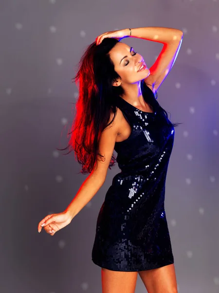 Щаслива Диско Мода Жінкою Танці Коктейльній Сукні Вечірки Краси Святкування — стокове фото