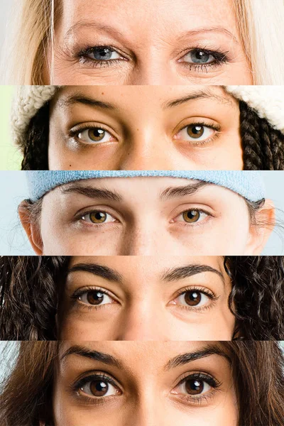 Kelimeler Kifayetsiz Kaldığında Gözler Konuşur Tanımlanamayan Bir Grup Kadın Kameraya — Stok fotoğraf