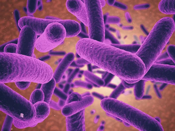Microscopic Bacteria Virus Purple Illustration Healthcare Medical Research Investigation Orange — Stock Photo, Image