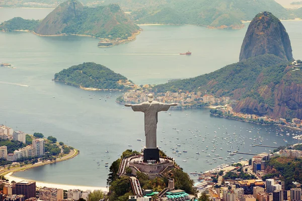 Brasilien Landschaft Stadt Und Christus Der Erlöser Auf Dem Hügel — Stockfoto