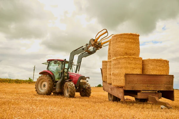 Heno Agricultura Tractor Una Granja Temporada Cosecha Para Sostenibilidad Aire — Foto de Stock