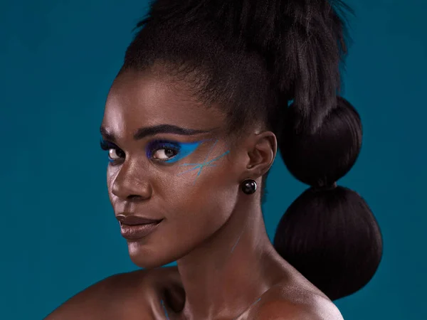 Porträt Haare Und Make Mit Einer Afrikanischen Frau Studio Auf — Stockfoto