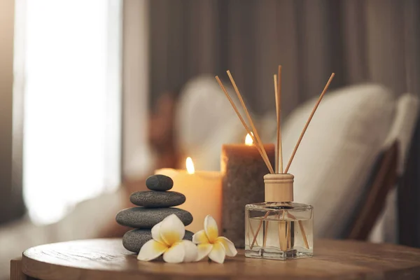 Spa Aromatherapy Candles Table Zen Calm Peace Relax Health Wellness — Stock Photo, Image