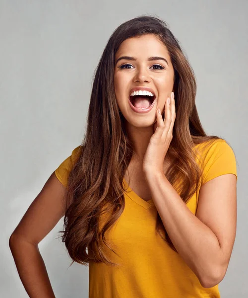 stock image Stay your beautiful, lovely self. Studio portrait of an attractive young woman posing against a grey background