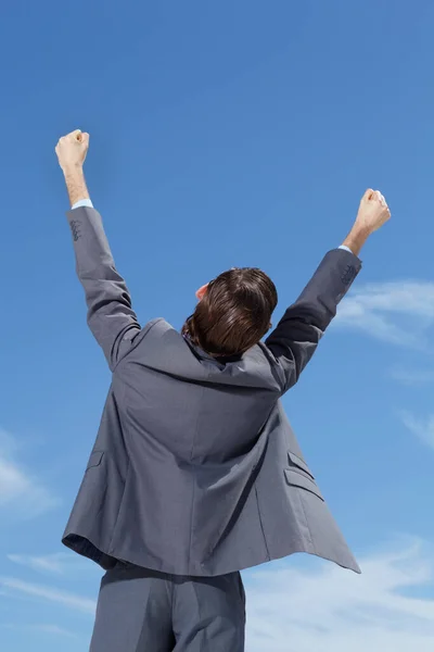 Celebrate Business Man Fist Air Happiness Success Feeling Excited Promotion — Stock Photo, Image