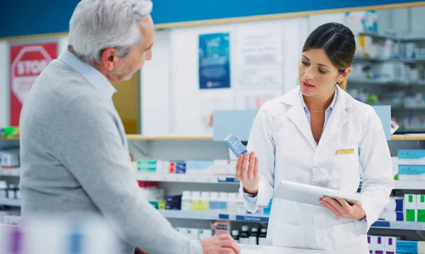 Gyógyszertár Tabletta Idős Ügyfél Segít Beteg Ügyfél Vagy Személy Gyógyszeres — Stock Fotó