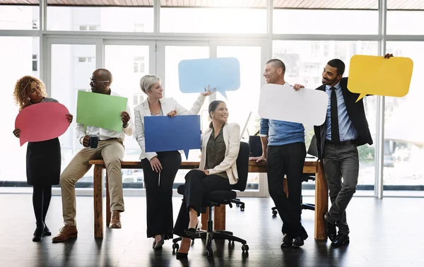 Empresários Bolha Fala Grupo Com Diversidade Trabalho Equipe Mídias Sociais — Fotografia de Stock