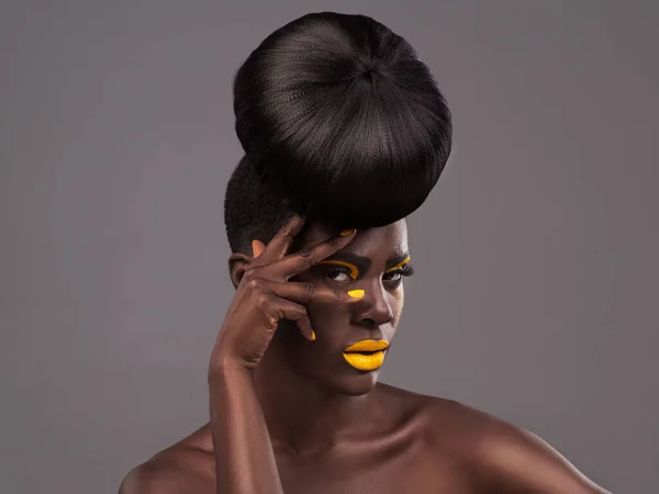 Sztuka Estetyka Portret Czarnej Kobiety Studio Makijażu Lub Promo Produktu — Zdjęcie stockowe