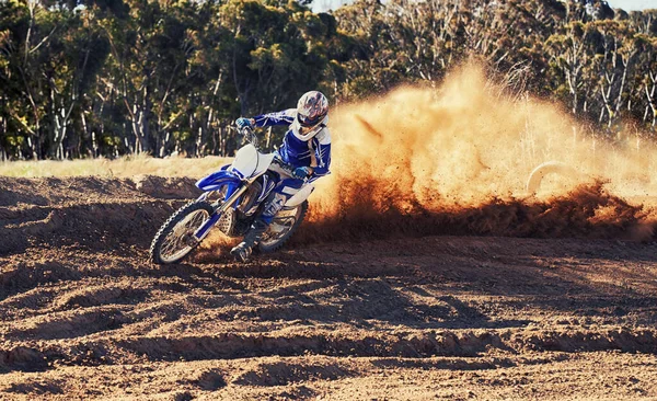 Hora Romper Esta Pista Motocross Rider Extendiendo Una Esquina —  Fotos de Stock