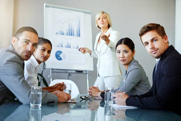 Presentation Graphs Whiteboard Team Question Staff Data Analytics Business Meeting — Stock Photo, Image