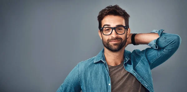 Hes Just Good Studio Shot Handsome Young Man Posing Grey — Stock Photo, Image