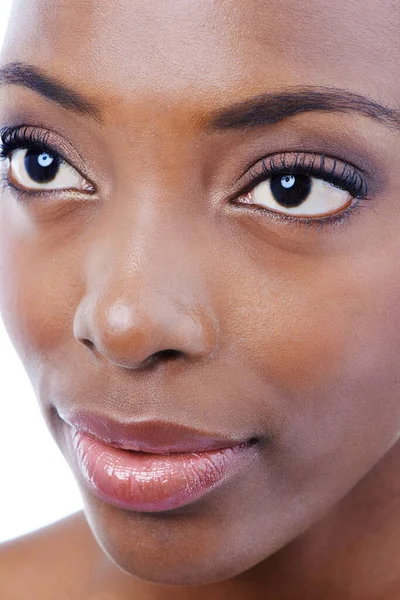 Demure Beauty Closeup Studio Shot Young Beautiful African American Model — Stock Photo, Image