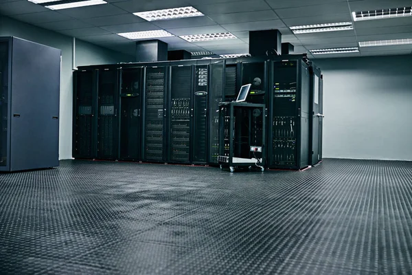 Sala Server Vuota Hardware Connessione Internet Server Sistema Sicurezza Informatica — Foto Stock