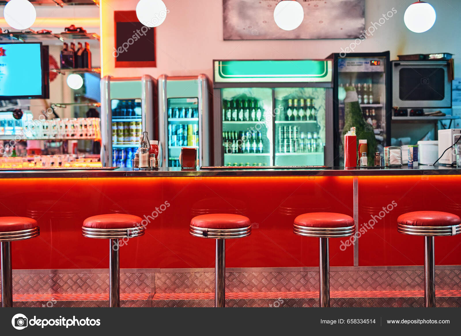 Retro Vintage Stools Interior Diner Restaurant Cafeteria Funky