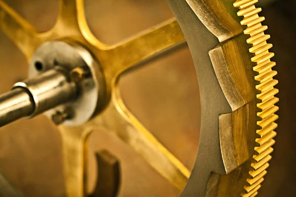 Mechanics Time Clock Gear Gold Vintage Wheel Cog Golden Machinery — Stock Photo, Image