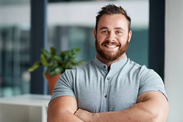 Work Hard You Make Portrait Young Businessman Standing His Arms — Stock Photo, Image