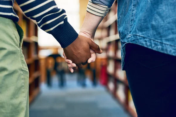 Study Better Were Together Couple Holding Hands Walk Library — Stock Photo, Image