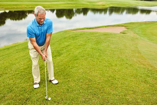Sentir Détendu Prêt Pour Action Homme Mature Jouant Golf Dans — Photo