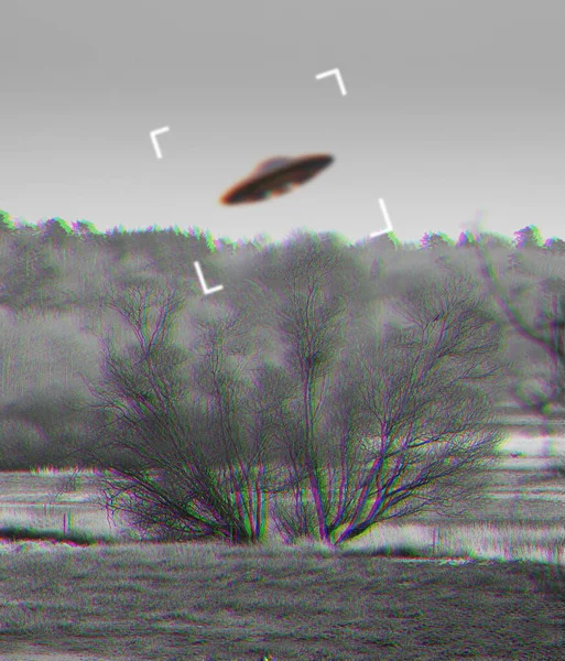 Ufo Alieni Videocamera Sullo Schermo Una Telecamera Registrare Disco Volante — Foto Stock