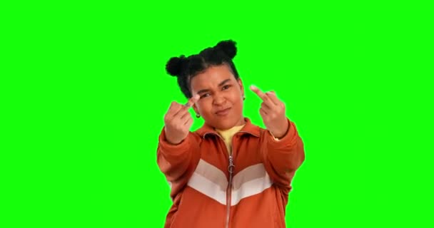 Fuck Hand Gesture Angry Woman Green Screen Background Studio Being — 비디오