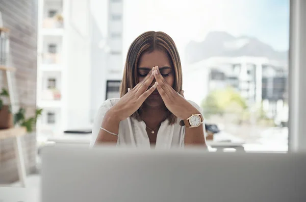Stress Worry Business Woman Computer Online Mistake Deadline Mental Health — Stock Photo, Image
