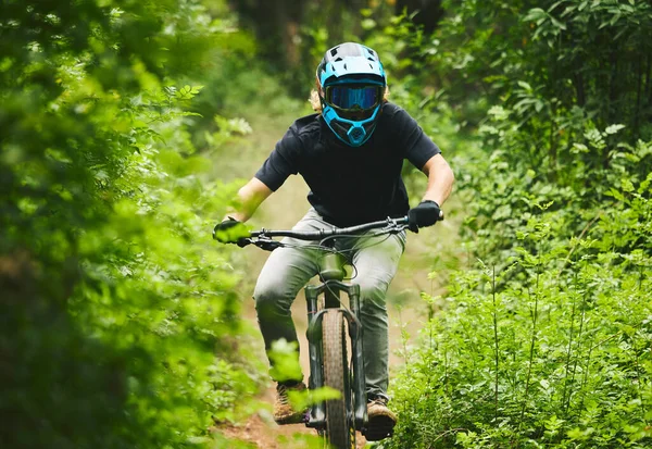 Mountain Bike Homem Ciclismo Floresta Para Competição Liberdade Aventura Road — Fotografia de Stock