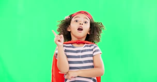 Pensare Supereroe Bambino Sullo Schermo Verde Con Idea Fermare Crimine — Video Stock