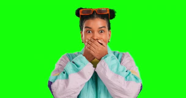 Shock Woman Face Green Screen Surprise News Announcement Wow Emoji — Stock Video