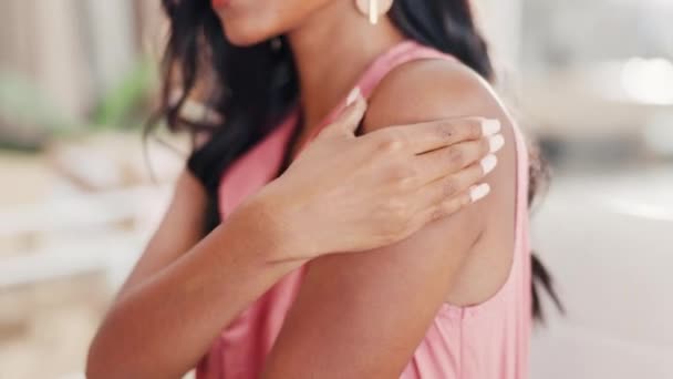 Dor Ombro Massagem Lesão Braço Mulher Pequenos Negócios Por Fadiga — Vídeo de Stock