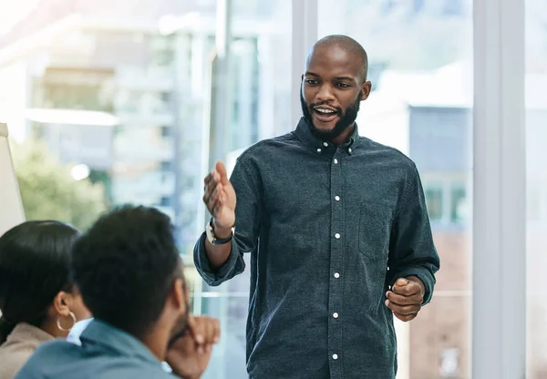 Prezentacja Planowanie Szkolenie Czarnym Człowiekiem Spotkaniu Biznesowym Dla Motywacji Mentora — Zdjęcie stockowe