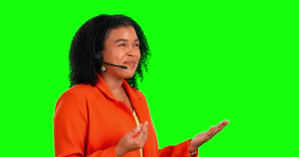 Πράσινη Οθόνη Επικοινωνία Υπηρεσιών Πελατών Ευτυχής Γυναίκα Που Μιλά Στο — Αρχείο Βίντεο