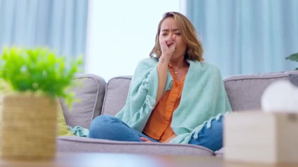 Femme Asiatique Malade Toux Santé Virus Bactéries Rhume Grippe Avec — Video