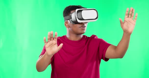 Homem Preto Metaverso Estúdio Tela Verde Isolado Fundo Realidade Virtual — Vídeo de Stock