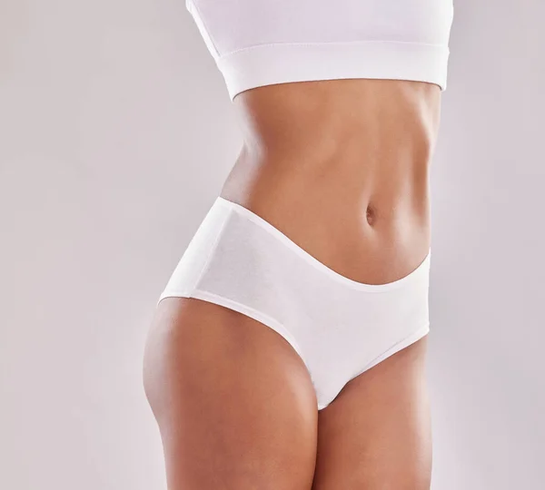 Žaludek Wellness Ženské Tělo Spodním Prádle Studiu Pro Dietu Pozitivitu — Stock fotografie