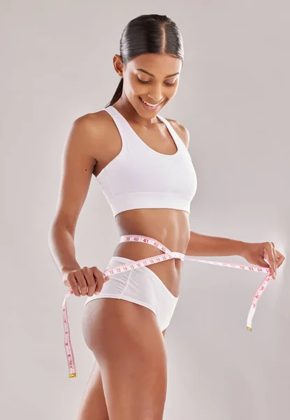Woman Underwear Body Measuring Tape Lose Weight Health Diet Isolated Stock  Photo by ©PeopleImages.com 658812094