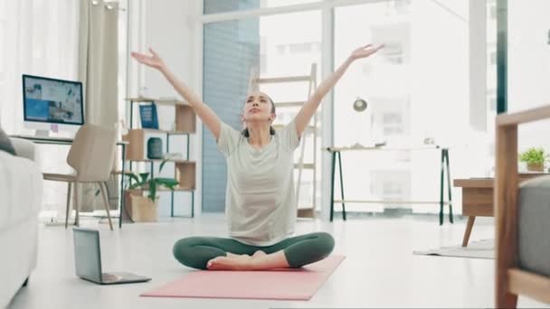 Jóga Relaxovat Žena Dělá Meditační Cvičení Pro Zmírnění Stresu Trénink — Stock video